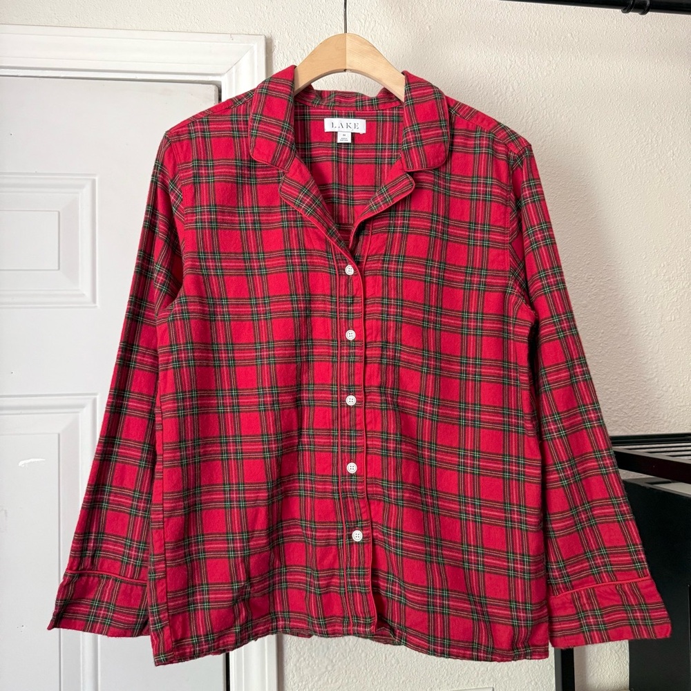 LAKE THE LABEL red plaid cotton soft sleep‎ pajama button up long sleeve shirt